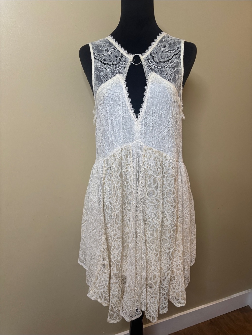 Free People ivory "Don't You Dare" Lace mini Dress